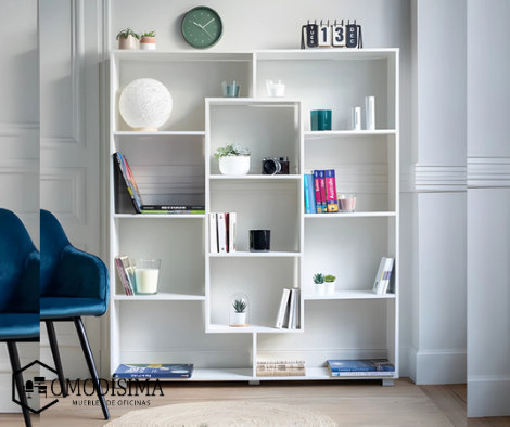 Biblioteca puertas inferiores en melamina blanco diseño