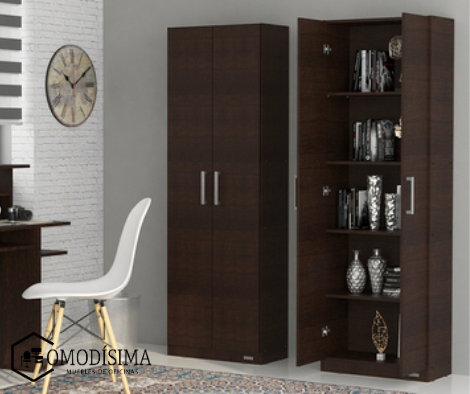 Biblioteca puertas inferiores en melamina blanco maderado completo